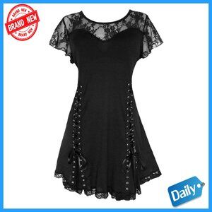 Plus Size Victorian Gothic Corset Top Lace Sleeves Sweetheart Neckline